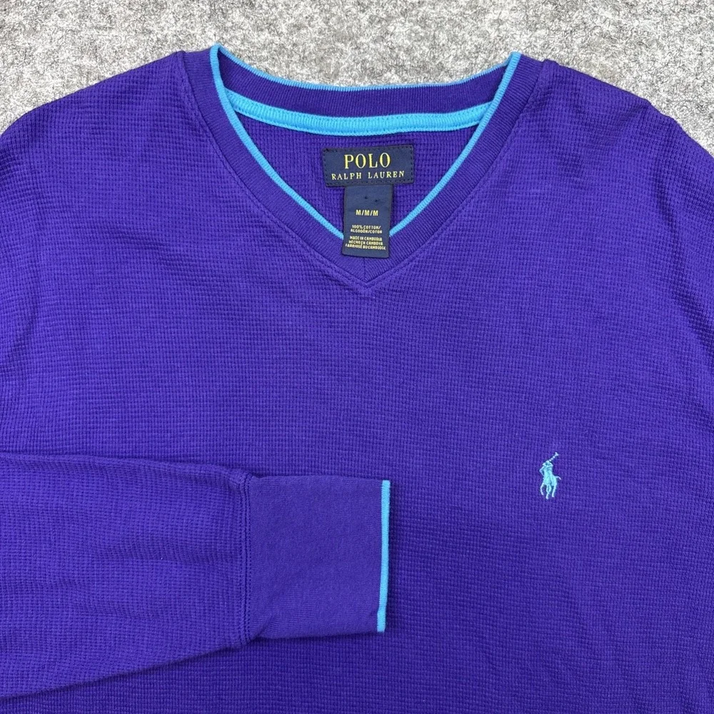 Polo‎ Ralph Lauren long sleeve thermal shirt men's medium purple aqua pony logo